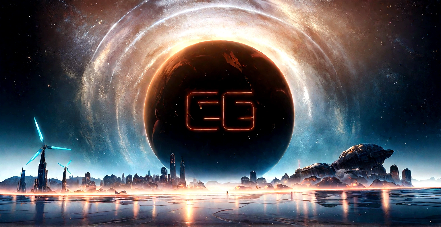 A picture of a future city，There is a huge black hole in the middle, Low temperature engine, ice city in 2 0 8 0, Close-up establishing shot, ice planet, CG special effects, Celluloid Animation, Popular on cgstation, Cartoon illustration, everything is made out of ice, Space landscape, ice, black hole rising above city, Wide-angle establishing shot, Sharing photo