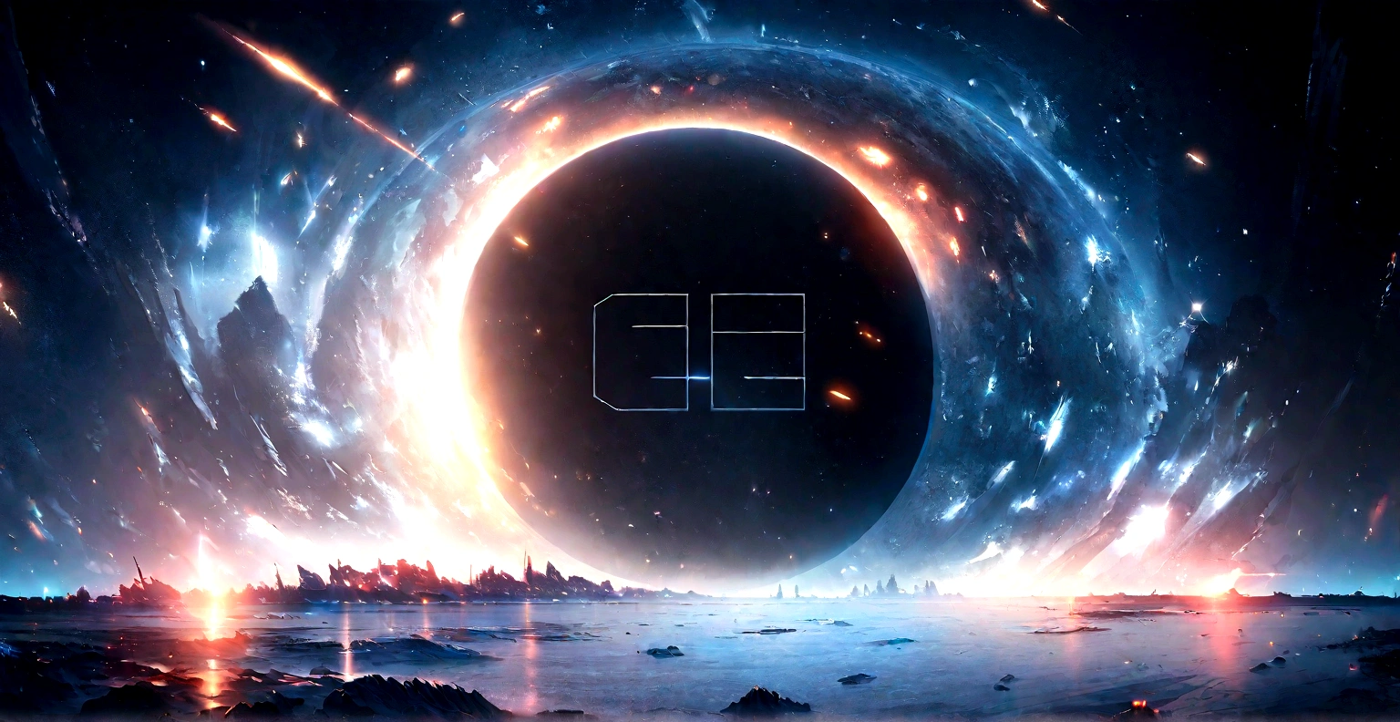 A picture of a future city，There is a huge black hole in the middle, Low temperature engine, ice city in 2 0 8 0, Close-up establishing shot, ice planet, CG special effects, Celluloid Animation, Popular on cgstation, Cartoon illustration, everything is made out of ice, Space landscape, ice, black hole rising above city, Wide-angle establishing shot, Sharing photo