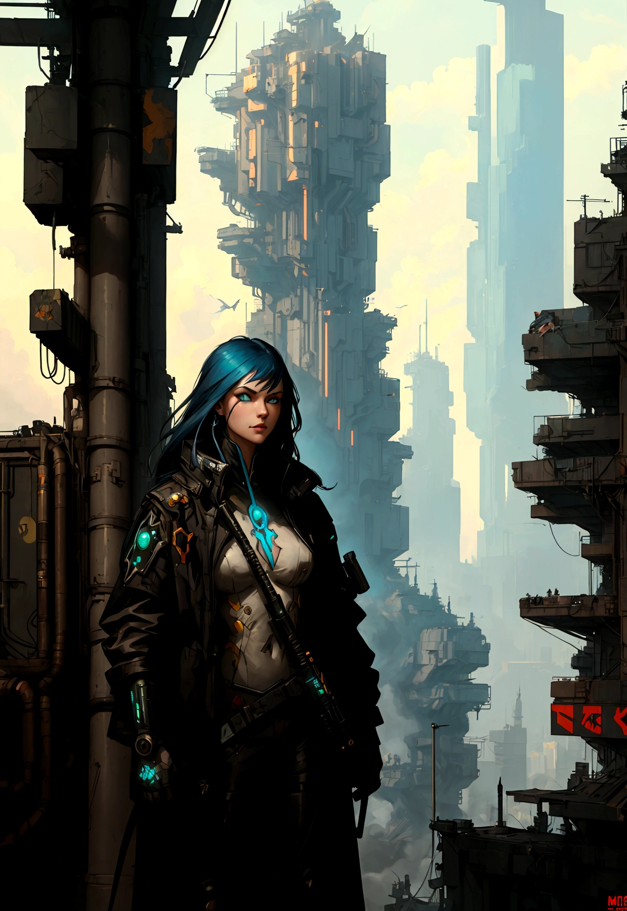 Cyberpunk, screen, A dystopian future, Surreal, 8K, Energetic, detailed, Brush, Comic illustration, Popular on ArtStation, author:Peter mohrbacher, author:WLOP, Nguyen Gia, author:Alphonse Mucha, Dmitry Prozorov, Norman Rockwell,
