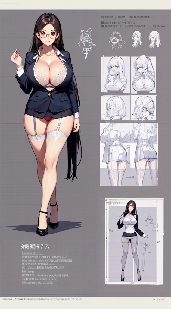 girl, alone, whole body, From head to toe, Are standing, (Huge Saggy Tits:1.3),

Character design sheet, Character Reference Sheet, 設計図のSchematic, Drafting, Blueprint, Schematic,
((Character design sheet:1.7, Character Reference Sheet:1.7,)),

anime/cartoon character wearing a girls , 1girl, alone, ,Mature Woman,Cleavage,Long sleeve,Collared shirt,White shirt,,(Tight Skirt),((garter belt)),(High heels),Skirt Suit,mini skirt,office lady,Long Hair, bow, ,  (Very short skirt:1.4), (lingerie:1.5),secretary,Thin glasses, (In underwear:1.8),nsfw,Full nudity、