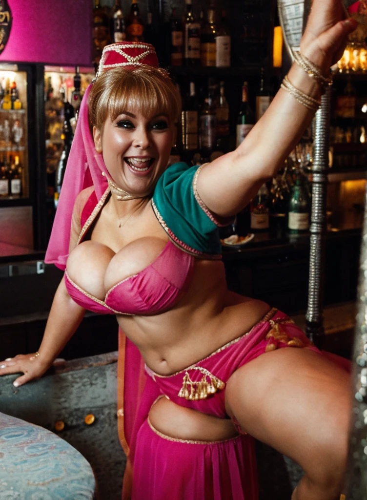 massive fat tits drunk jeannie, pink harem outfit, massive tits, staggering, stumbling, swaying drunkenly, losing her balance, slumping, staggering, drunk, drunk gestures, slumping, losing her balance, drunk, drunk, drunk, happy, drunk, drunk, full body view, drunk, massive tits massive tits drunk slutty, slumped at bar, drinking at bar, so drunk! "I'm very intoshicated.....hiccup! I'm gonna drink more an' get even drunker...burp!"