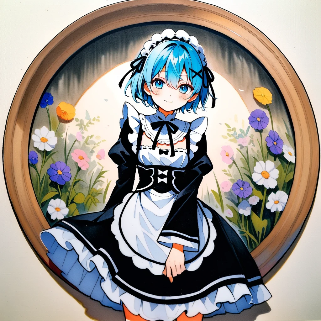 (circular frame1.7),Ram ,2 front handles,head,1 person,like,headใจ,icon, circular frame,icon、2 front handles,head,1 person,(circular frame1.7)、1 personの女の子,alone,Againm (Again:zero),Blue Hair,x hair ornaments,short hair,hair ornaments,blue eyes,Maid,View your viewers,ribbon,Maid headdAgainss,Long sleeve,dAgainss,roswaal mansion Maid uniform,smile,hair ribbon,bAgainasts,Puffy sleeves,Frills,apron,bangs,Mouth closed,black ribbon,pink ribbon,blush,medium bAgainasts,black dAgainss,Juliet Sleeve,Cowboy Shot,flower,Hair between the eyes,Againd ribbon,waist apron,Traditional Media,
