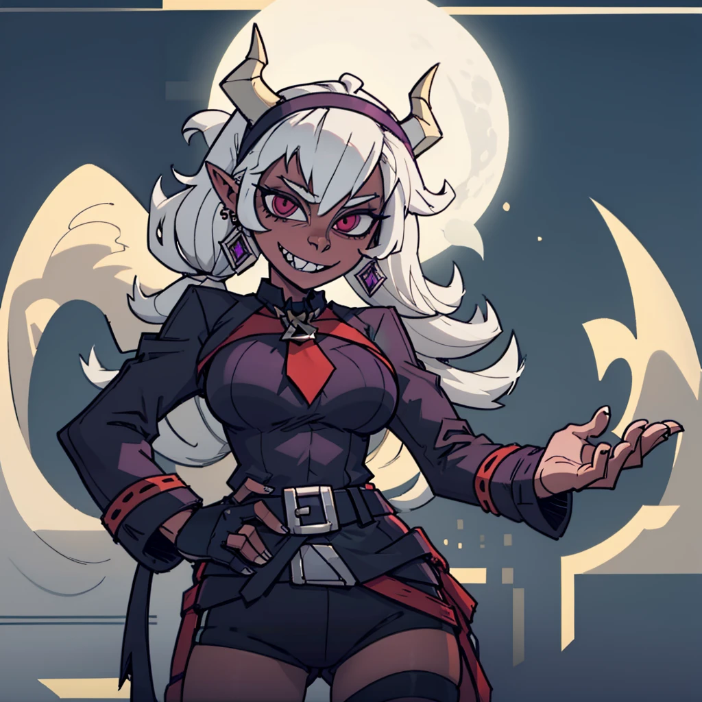Elfa gato linda surreal, cabelos muito ruivos e detalhados, rosto detalhado, grandes chifres de demonio, gorda, corpo inteiro, grandes olhos, nariz longos e pontudos, colettetrixie, sharp teeth, hair over one eye, hairband, demon horns, colored sclera, purple shirt, purple shorts, demon wings, frieren, 1girl, long hair, pointy ears, twintails, jewelry, elf, earrings, capelet, white capelet, long sleeves, parted bangs, dress, belt, flower, pomni, gloves, puffy short sleeves, red eyes and blue eyes, striped, very big tits, very very big ass, 8k