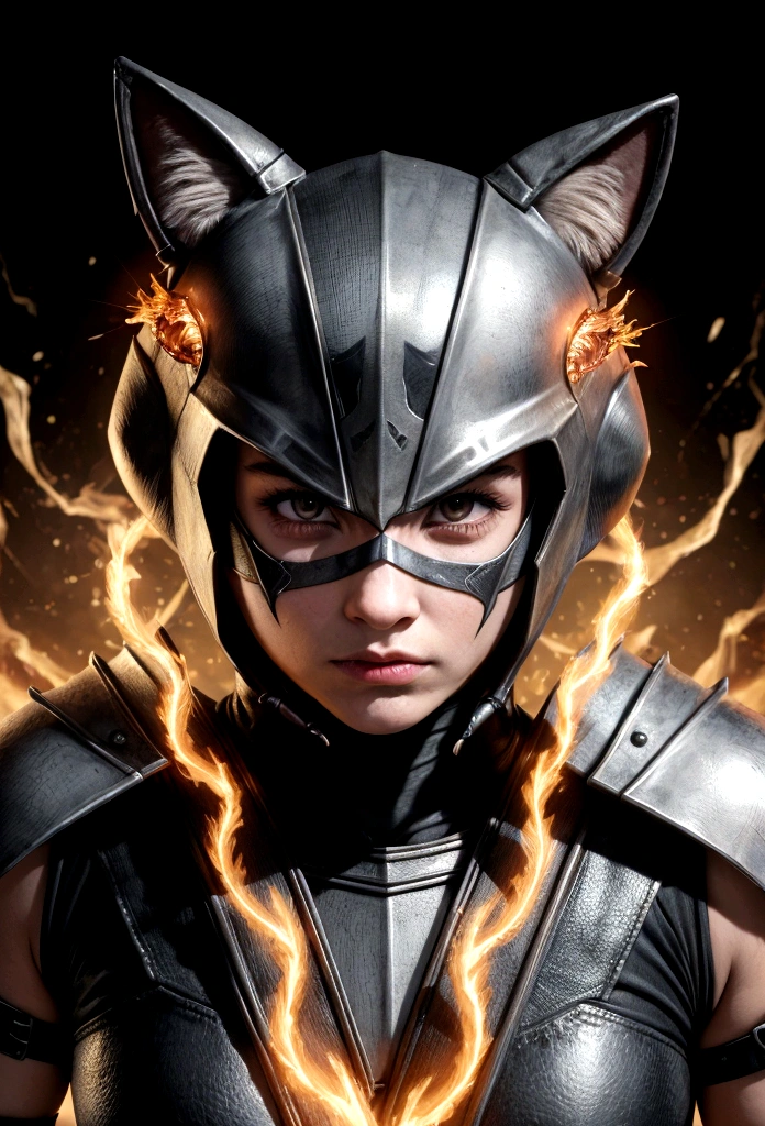 ente con cara de furia, armadura de fuego con garras de fuego, animal ears, furrowed brow, clenched teeth, UHD, masterpiece
