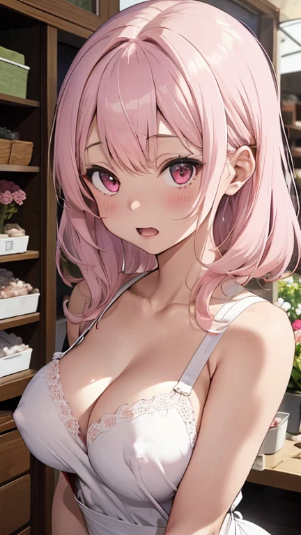 mastute piece,Best Quality,insanely detailed,8k cg,nsfw,
(shoot upper body:1.3),
(1girls:1.3),standing,looking at viewr,body in front,both arms behind back,(Floristの店員:1.3,apron),(bare breasts:1.1),(bare nipples:1.1),
BREAK,
blush,shy,(ecstasy face),(trembling:1.2),BREAK,(light pink hair:1.2),
BREAK,
perfect breasts,perfect teats,(open mouth:0.9),(large breasts:1.(Florist)、