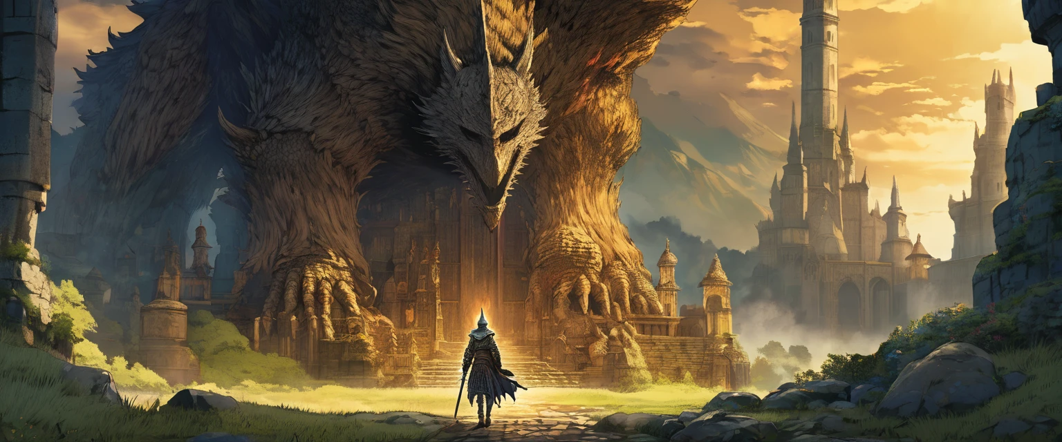 Japanese Manga, landscape, Dark Souls, wonderful , 8K, born, masterpiece, Highest quality, Intricate details,  Natural light