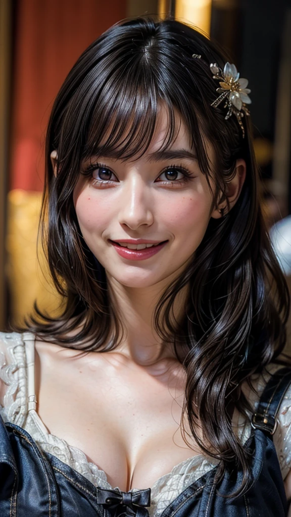 (high quality , Super detailed:1.2 ) , (Highly detailed beautiful face:1.4), ((Highest quality)), ((masterpiece)),((realistic:1.4)),smile ,beautiful woman, (be familiar with), perfect face、(8K, highest quality, masterpiece:1.2),(ultra high resolution:1.0),((Natural big breasts:1.2))