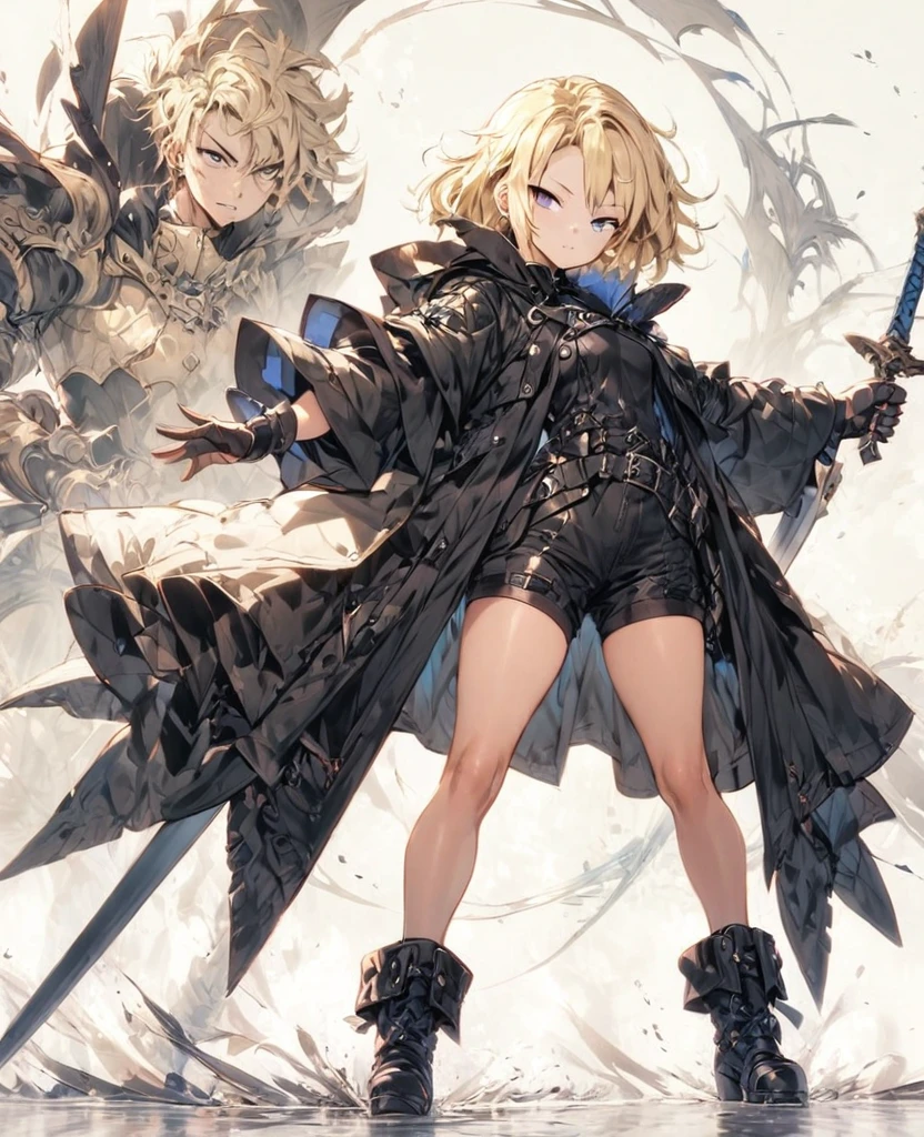 boyish Berry Short Slanted Eyes Thighs Blonde Swordsman Two-Way Short Dagger coat whole body Bob Short