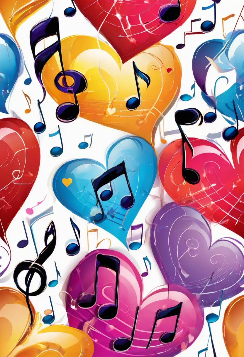 a seamless pattern of hearts and music notes on a white background, music notes, musical notes, musicality, 1024x1024, music theme, graphic musicality, neon music notes, music, vibing to music, music festival, plays music, music is life, music in the air, theme, vinyl plastic, Happy, musical