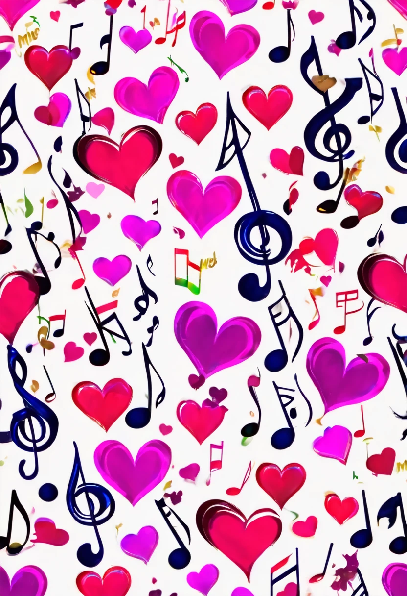 a seamless pattern of hearts and music notes on a white background, music notes, musical notes, musicality, 1024x1024, music theme, graphic musicality, neon music notes, music, vibing to music, music festival, plays music, music is life, music in the air, theme, vinyl plastic, Happy, musical