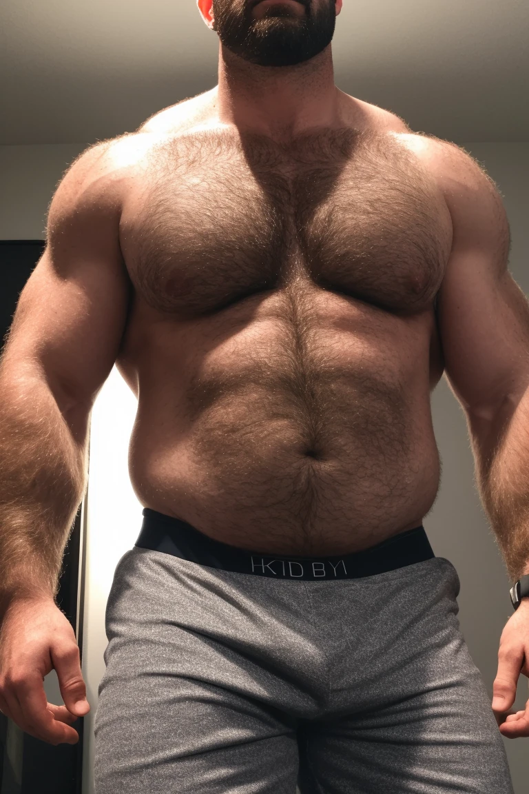 8K HDR Very Extremely Realistic Very Detailed High Quality 8K HDR Very Realistic 46 year old daddy rugged bodybuilder muscle bears man, 8KHDR very realistic detailed hairy, 8KHDR very realistic beared big daddy muscle bear, and 8KHDR very realistic detailed rugged burly man in shorts. 8KHDR Very Realistic legs, 8KHDR very realistic hair, 8KHDR very realistic beards, 8KHDR very realistic thick chubby fat neck, 8KHDR very realistic neck lines, 8KHDR very realistic detailed neck, 8KHDR very realistic belly, 8KHDR very realistic burly chest, 8KHDR very realistic detailed hairy burly strong chest and arms, 8KHDR very realistic detailed hairy burly strong chest and arms, 8KHDR very realistic pecs, 8KHDR very realistic burly muscle bear body, 8KHDR very realistic nipples, 8KHDR very realistic burly muscle bear body, 8KHDR very realistic face, 8KHDR very realistic detailed face, 8KHDR very realistic eyes, 8KHDR very realistic detailed eyes, 8KHDR very realistic pupils, 8KHDR very realistic detailed pupils, 8KHDR very realistic head, 8KHDR very realistic waist, 8KHDR very realistic facial features, 8KHDR very realistic burly arms, 8KHDR very realistic elbows, 8KHDR very realistic hands, 8KHDR very realistic pecs, 8KHDR very realistic belly, 8KHDR very realistic human man body, 8K HDR very realistic bellybutton, 8KHDR very realistic wrists, 8KHDR very realistic fingers, 8KHDR very realistic fingernails, 8KHDR very realistic shoulders, 8KHDR very realistic mouth, 8KHDR very realistic lips, 8KHDR very realistic mens clothing, 8KHDR very realistic detailed mens clothing. 8KHDR Very Realistic Hairy Bearded Burly Muscle bear Photoshoot, 8KHDR Very Realistic Ultra-detailed, 8KHDR very realistic detailed bedroom surroundings, 8KHDR very realistic surroundings lighting, No Deformities, captured with a 85mm lens, ( best quality, highres, realistic:1.37), Super real detailed skin, Ultra-detailed, Photorealistic 1.4, hyper photorealism, 8K HDR Clear HDR Quality