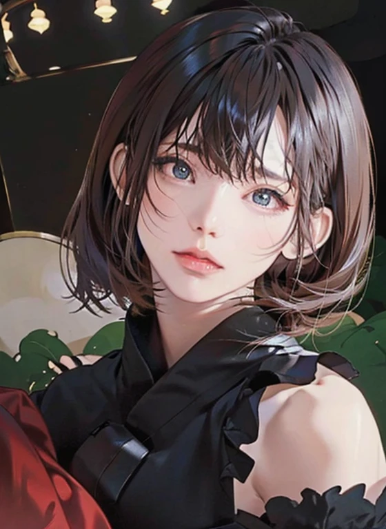 1girl, beautiful detailed eyes, beautiful detailed lips, extremely detailed face and hair, long flowing dark hair, flowing kimono, graceful pose, serene expression, dark forest background, lush greenery, mystical atmosphere, (best quality, 4k, 8k, highres, masterpiece:1.2), ultra-detailed, (realistic, photorealistic, photo-realistic:1.37), intricate detail, natural lighting, cinematic composition, fantasy, ukiyo-e, muted color palette, deep shadows