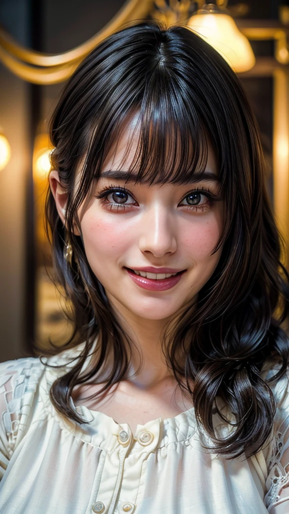 (high quality , Super detailed:1.2 ) , (Highly detailed beautiful face:1.4), ((Highest quality)), ((masterpiece)),((realistic:1.4)),smile ,beautiful woman, (be familiar with), perfect face、(8K, highest quality, masterpiece:1.2),(ultra high resolution:1.0),((Natural big breasts:1.2))