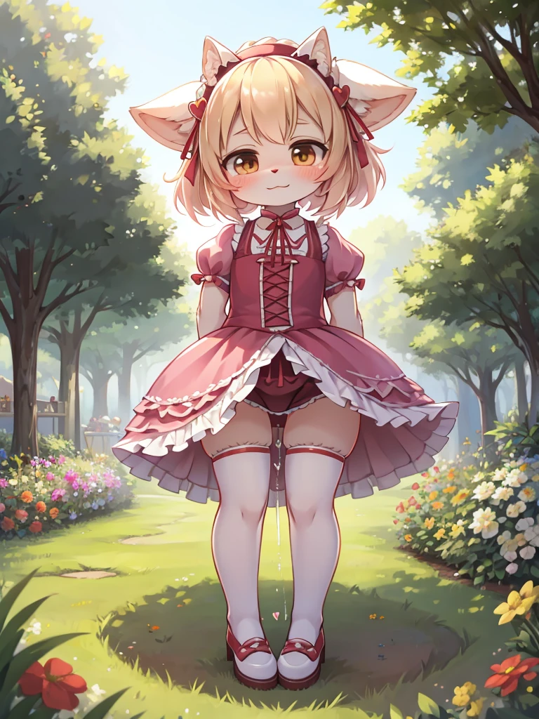 garden party , girl , (curtsy) , My heart is pounding , (flush pee:0.9) , (legs apart:0.3)