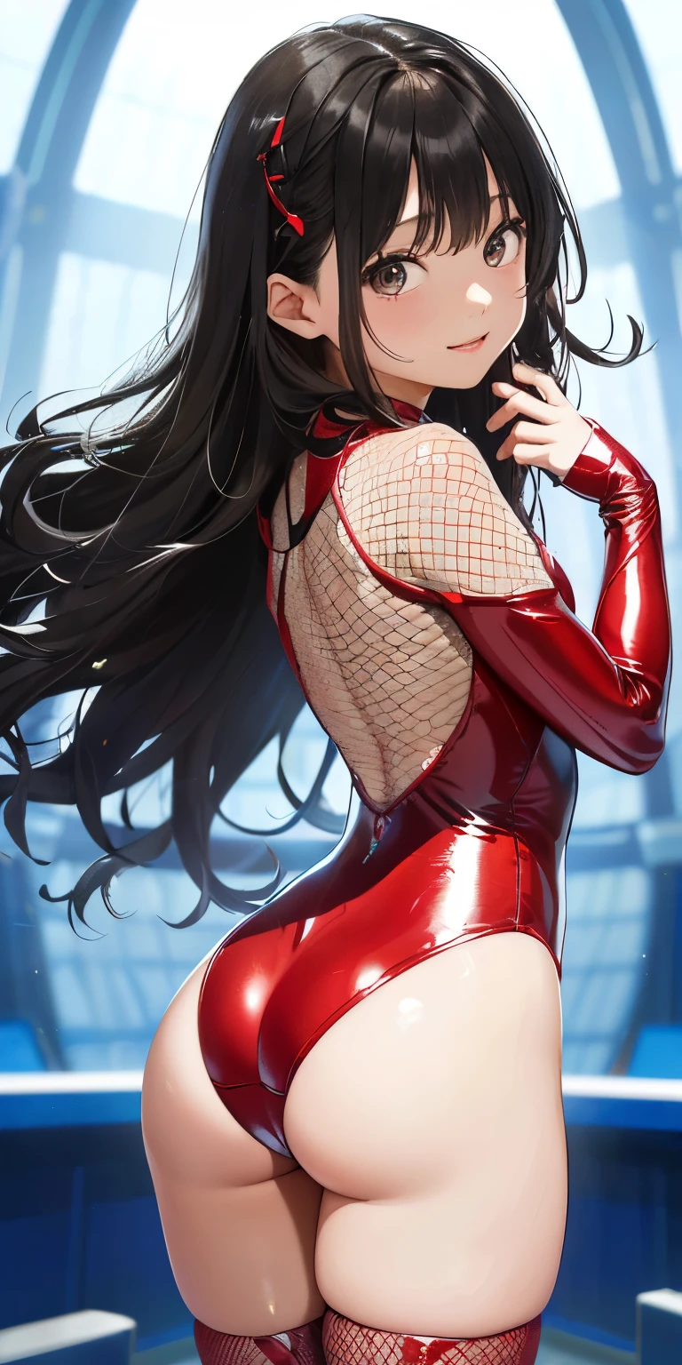 Long Wavy Hair((Wearing a shiny long-sleeved red leotard、Fishnet stockings that cover the entire buttocks)).Close your lips and smile、(((11-year-old Japanese girl with a slim waist)))(Olympic Gymnastics Stadium)((Highest quality))Gymnast、sweating、、Transparent full body image、Thick and moist lips (Glowing Skin 1.7)Extreme close-up from below(((Looks sexy)))((masterpiece)、(1. Glowing Skin.1.4).(background Gymnastics arena、)、((()))'Stick your ass in my face、((Shiny moss green and white long sleeve leotard、Fishnet stockings that cover the entire buttocks)).(((super short black hair、)))Sexy pose、(Various poses)(Thick and soft lips)