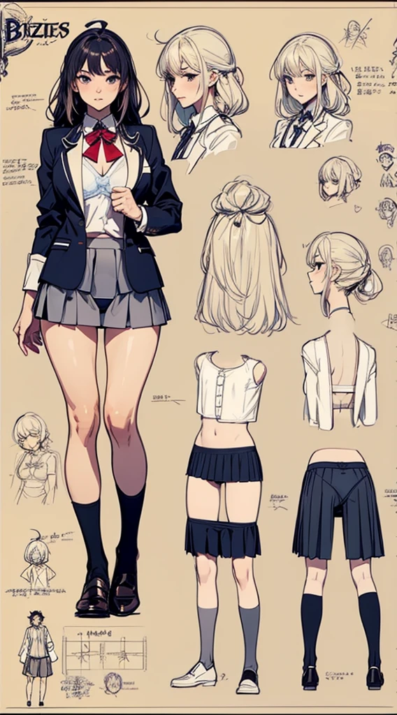 girl, alone, whole body, From head to toe, Are standing, (Huge_chest:1.3),

Character design sheet, Character Reference Sheet, 設計図のSchematic, Drafting, Blueprint, Schematic,
((Character design sheet:1.7, Character Reference Sheet:1.7,)),

anime/cartoon character wearing a girls , 1girl, alone, Thigh-high socks, blazer burezaa (blazer), Ahoge, Long Hair, bow, , shoes, loafers, ribbon, (Very short skirt:1.4), (panties:1.5),, (Good:1.7),(In underwear:1.8),nsfw,Full nudity、