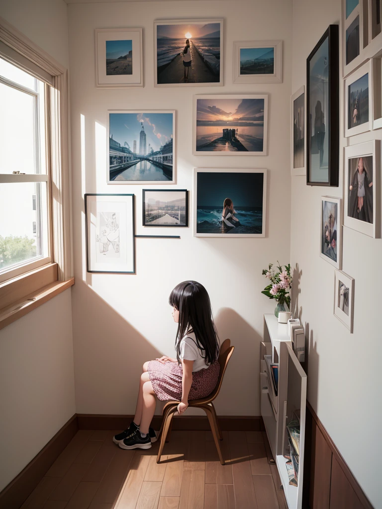 Create an aesthetic room with walls full of photos of girls,