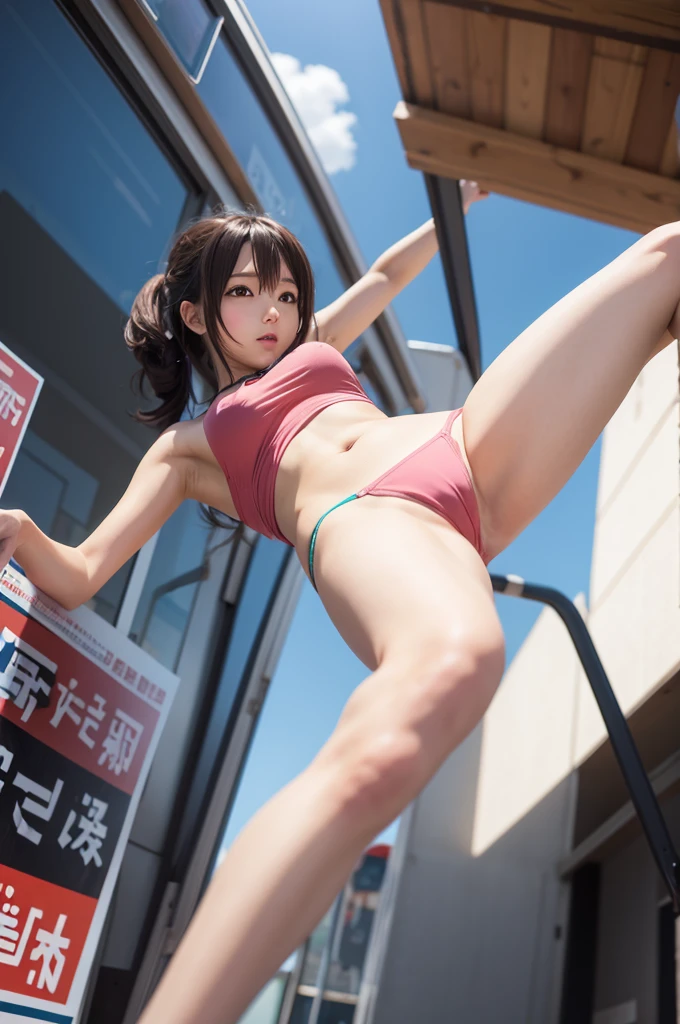 Create an anime style image of one taking off her panties