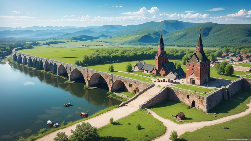 Beautiful scenery of ancient Russian village. Aerial view, Photorealistic photos. High definition