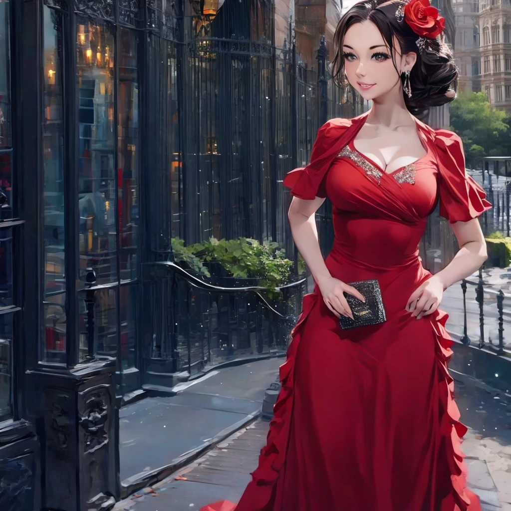 araffed woman in a red dress posing for a picture