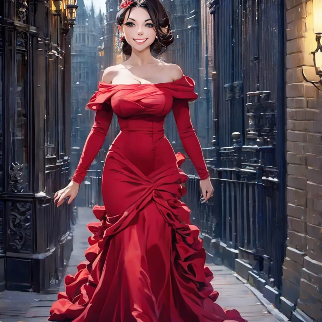 araffed woman in a red dress posing for a picture