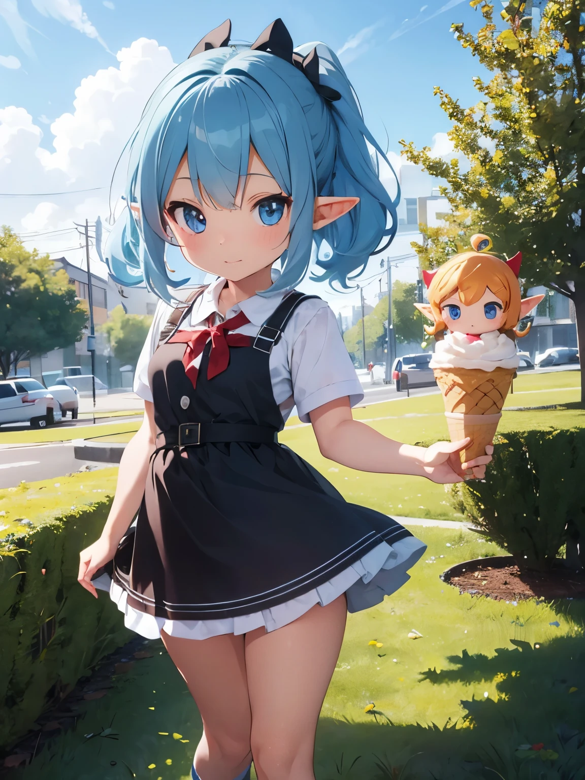 High quality, 8k Ultra HD, (chibi-style), a elf, soft serve ice cream
