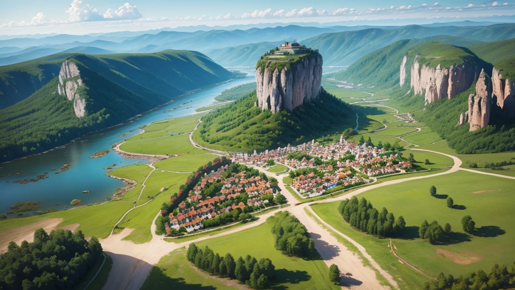 Beautiful scenery of ancient Russian village. Aerial view, Photorealistic photos. High definition