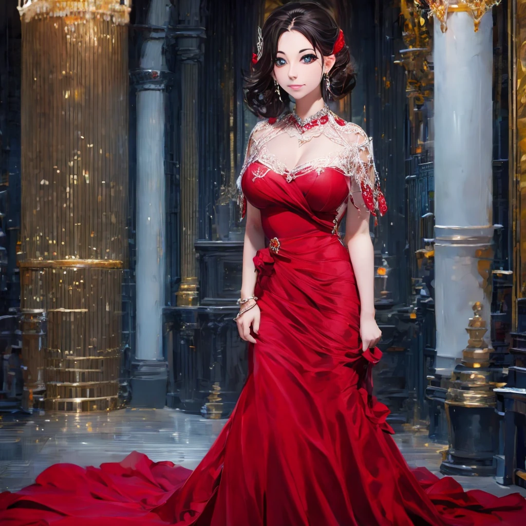 araffed woman in a red dress posing for a picture