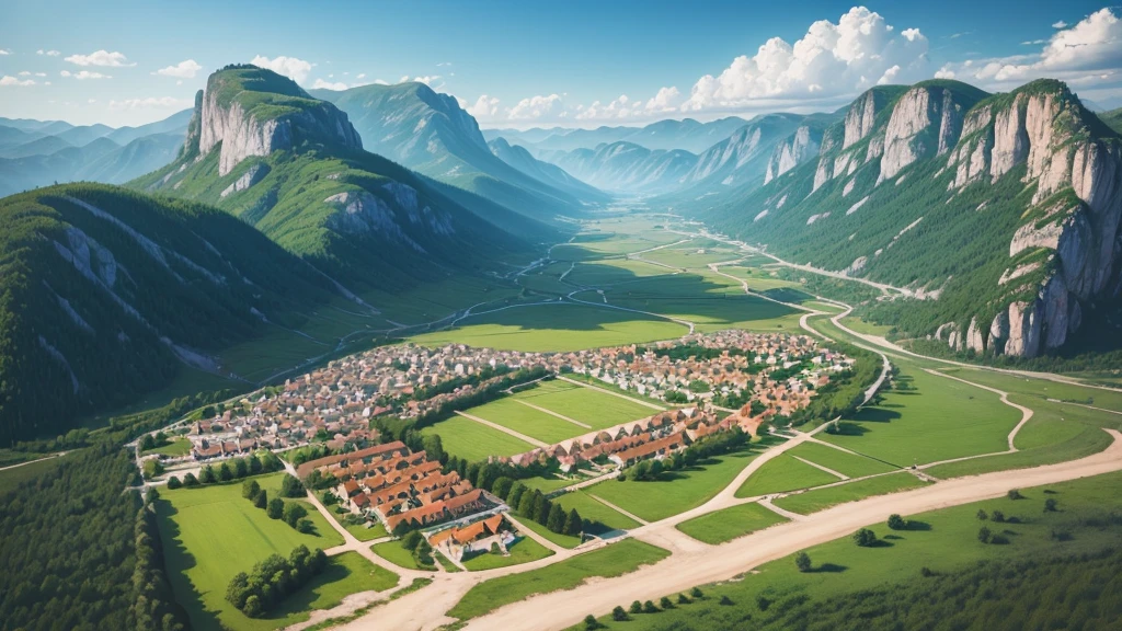 Beautiful scenery of ancient Russian village. Aerial view, Photorealistic photos. High definition