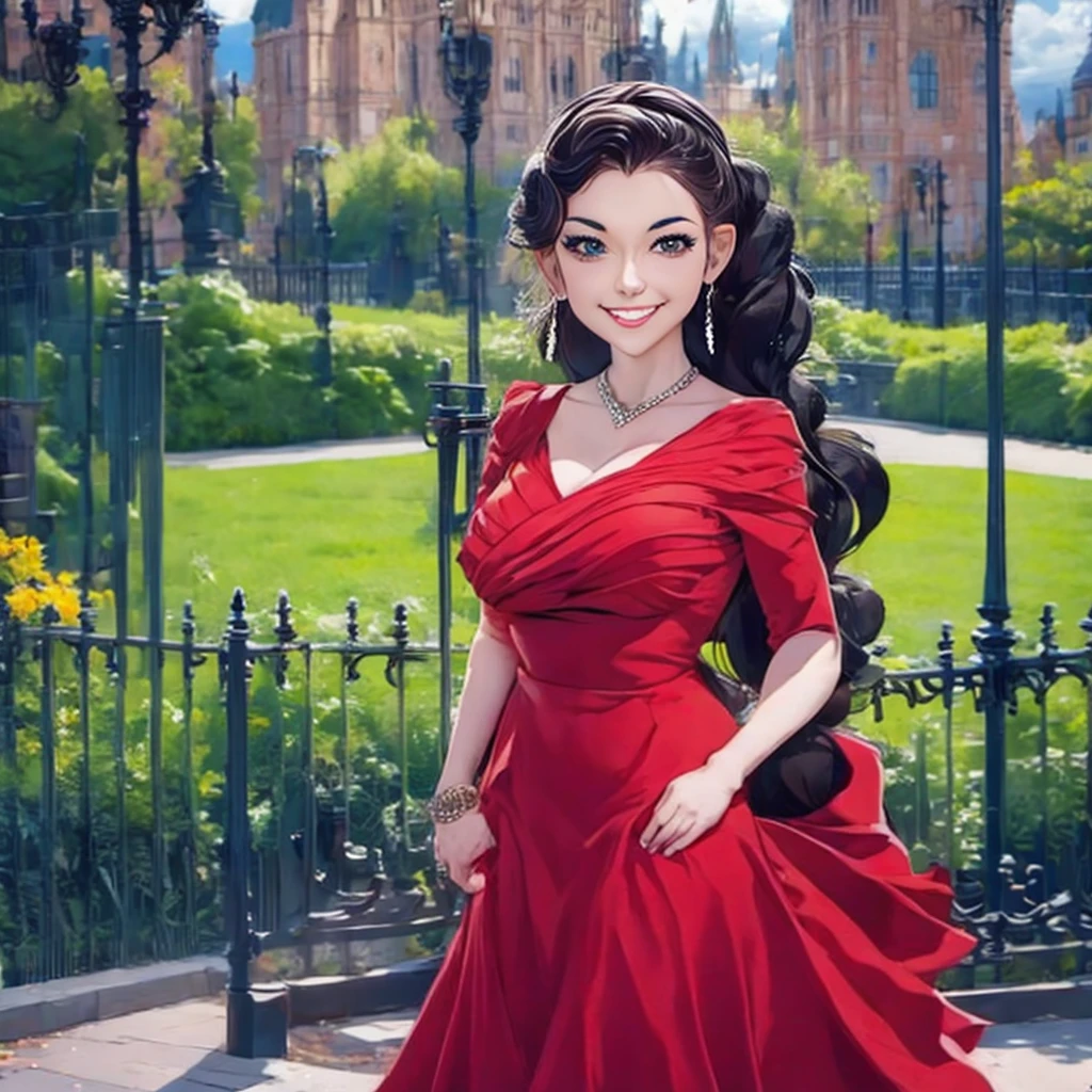 araffed woman in a red dress posing for a picture