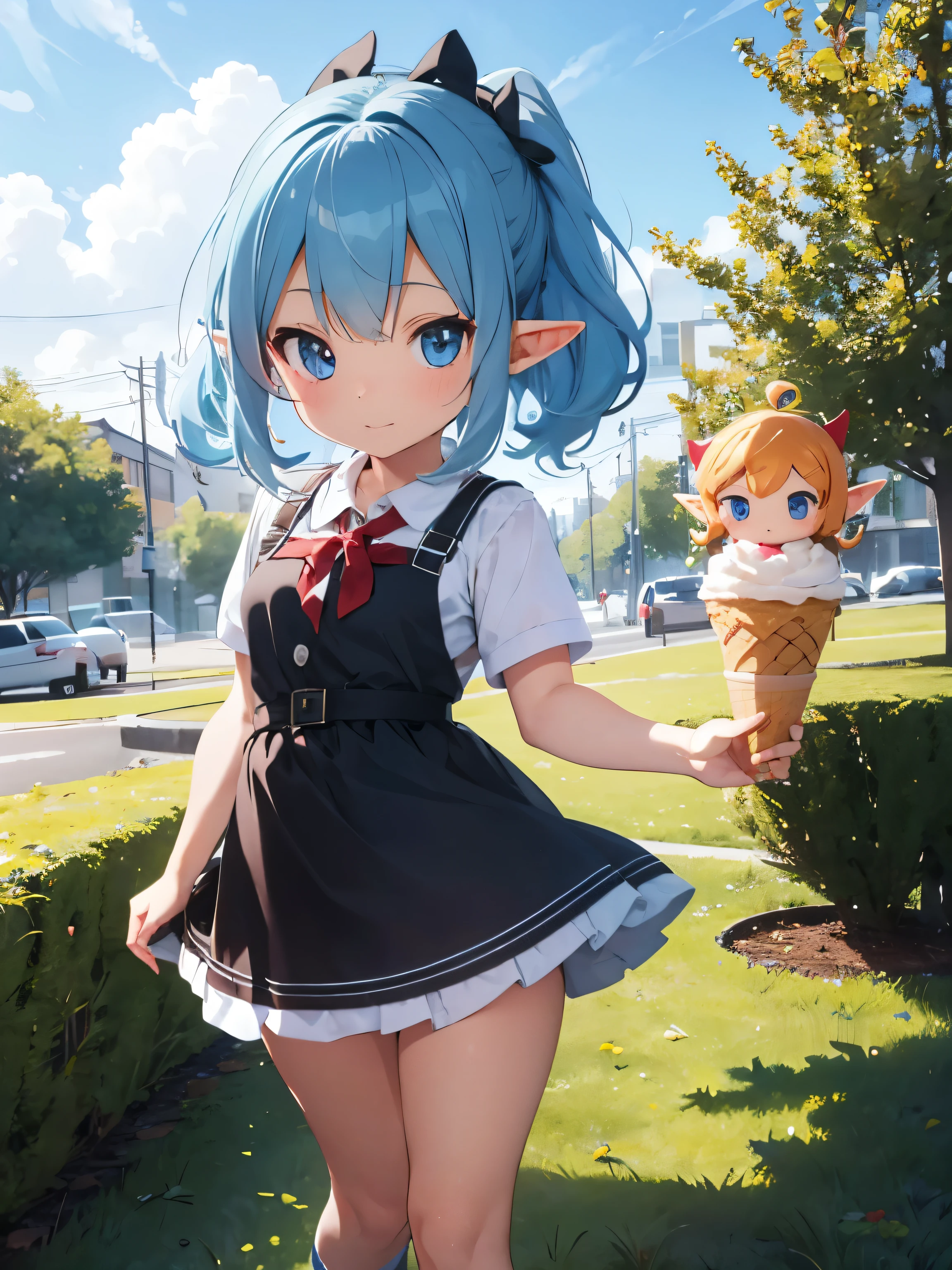 High quality, 8k Ultra HD, (chibi-style), a elf, soft serve ice cream