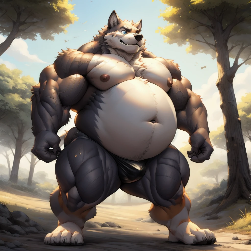 Animal kingdom Tank Hero Academia Shonen Anime style, full body image, Casual, neighborhood style, big obese teen, in sport clothes, He is a huge obese Sumo in huge obese weight gain process, detailed face, detailed eyes, detailed nose, defined face, big belly, high resolution settings, settings to fix face, high resolution settings, face fix settings, Whismical model, detailed eyes, detailed hands best quality,realistic lighting, male, anthro,muscular, muscular male, solo, bodily fluids, abs, pecs, muscular anthro, hi res, nipples, detailed background, forest, (yohei:1.2), (perfect eyes:1.2),white fur,  (ultra detailed paws), Wearing a thong