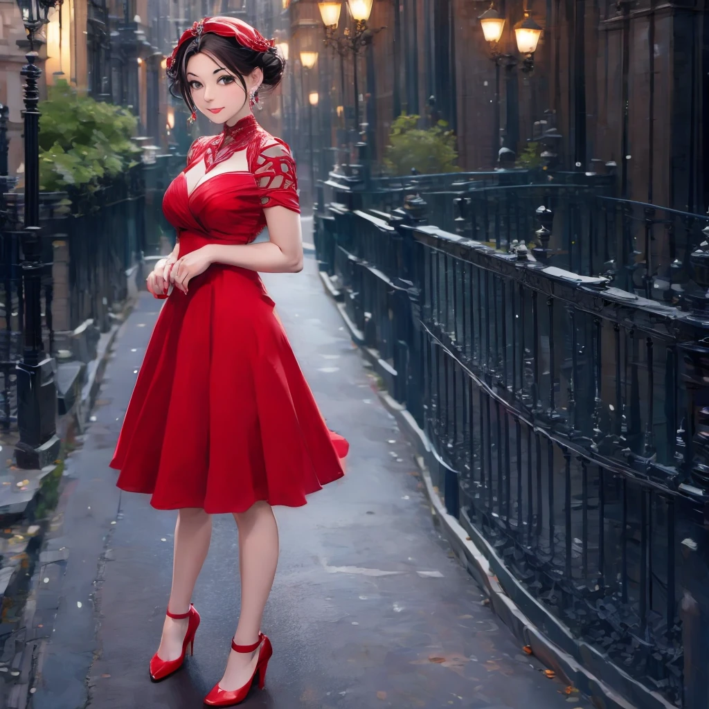 araffed woman in a red dress posing for a picture