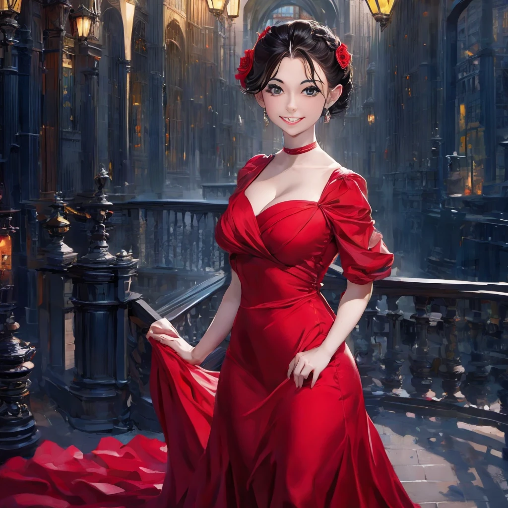 araffed woman in a red dress posing for a picture