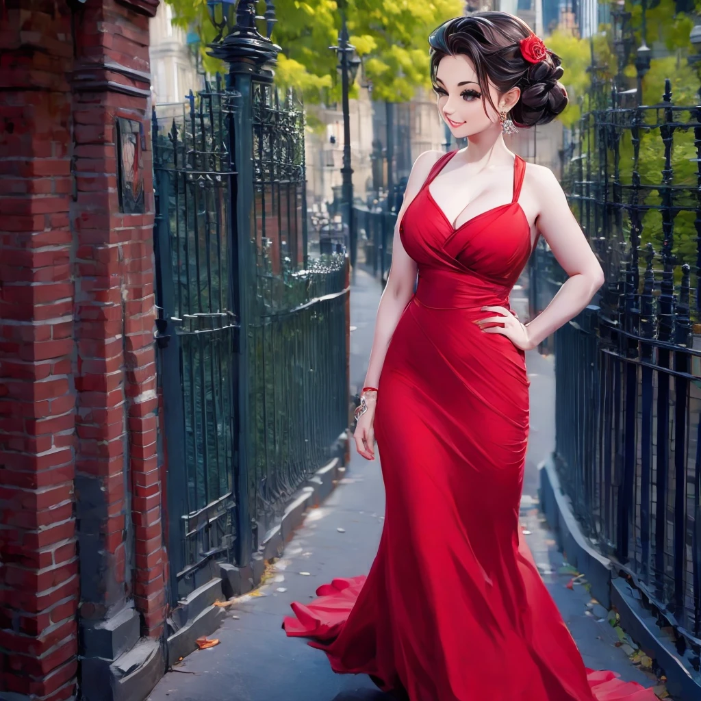 araffed woman in a red dress posing for a picture