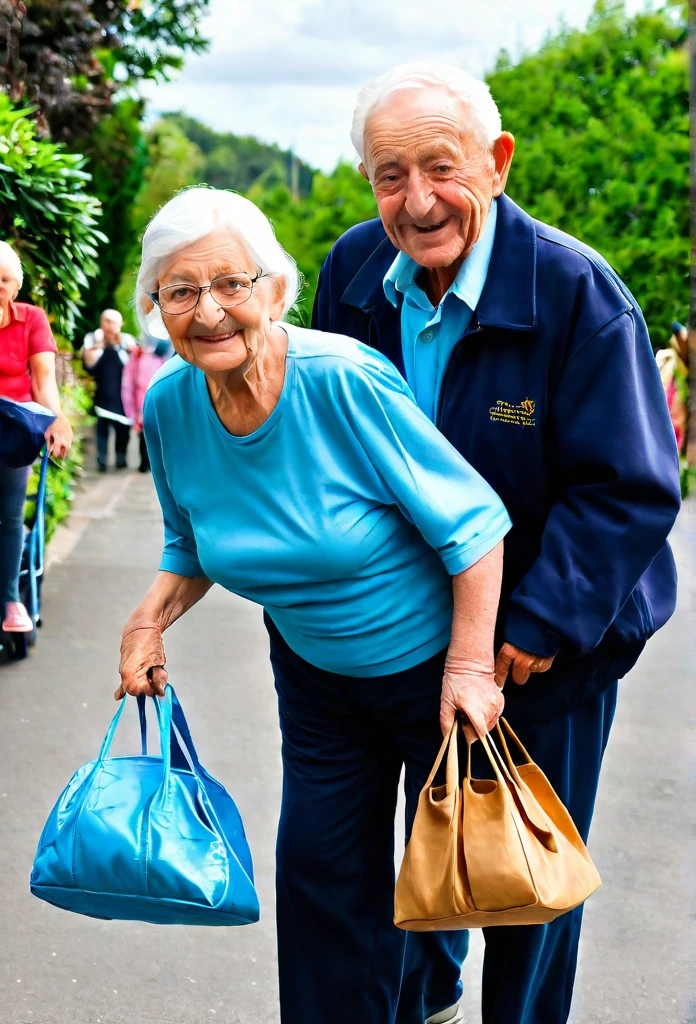 Sarah Noticing the Man: Sarah seeing the elderly man struggling with bags.
Helping Hand: Sarah helping the man carry his bags.