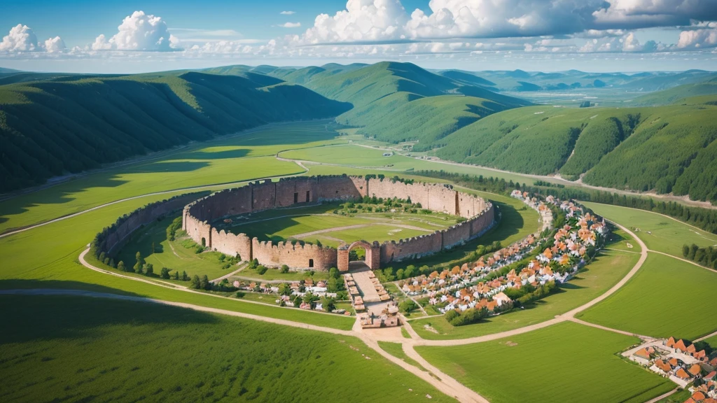 Beautiful scenery of ancient Russian village. Aerial view, Photorealistic photos. High definition