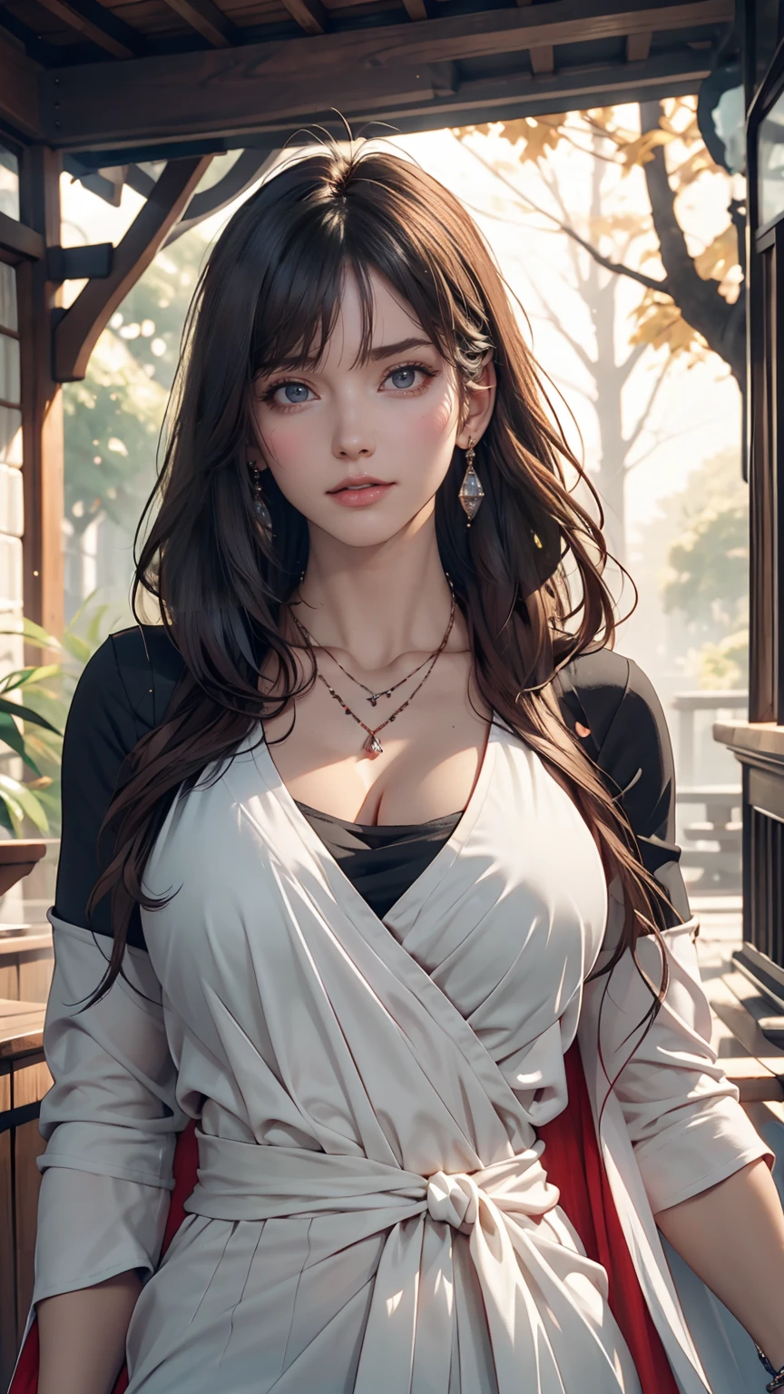 mj3d style,3dmm,3d,(masterpiece, Highest quality:1.1), Ghibli style, Mr. Miss. (mononoke hime), One girl, Bracelet, bangs, Black Hair, black undershirt, chest, Cape, Circlet, Earrings, Face Paint, Floating Hair, forest, fur Cape, Green Eyes, jewelry, View your viewers, medium chest, nature, necklace, Outdoor, parted bangs, shirt, short hair, No sleeve, No sleeve shirt, alone, tooth necklace, wood, Upper Body, white shirt、Sexy proportions、Sexy、Narrow waist