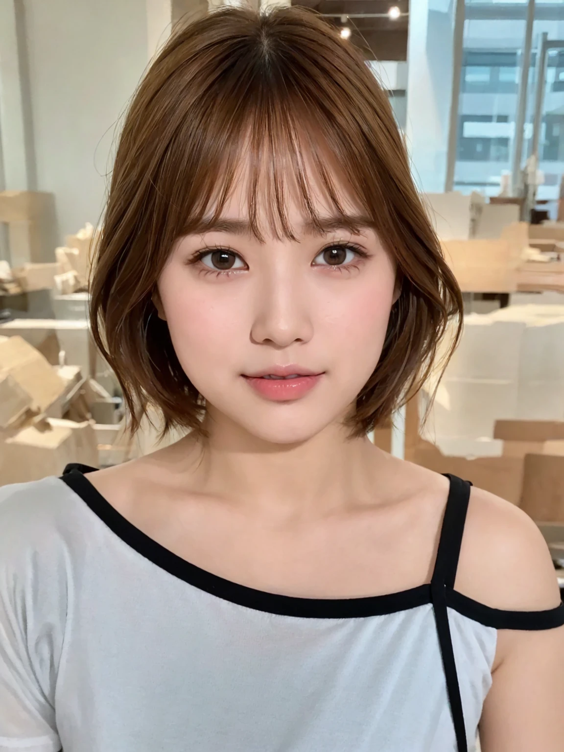 (8K、RAW Photos、Highest quality、Masterpiece:1.2)、Super detailed、Super Resolution、(Real、Real写真:1.37)、Portrait、High-definition RAW color photos、Professional Photography、Very detailedで美Shii、Very detailed、8Kの壁紙、Amazing details、Huge file sizes、Official Art、Very detailedなCG Unity 8K壁紙、Very detailedな美少女、Very detailedな顔、Very detailedな目、Very detailedな肌、Very detailedな指、Very detailedな鼻、Very detailedな詳細な口、Perfect Anatomy、Very detailedな背景、Very detailedな衣服、1 girl、(18:1.2)、Ten generations、cute女の子、Famous Japanese Idols、cute、Realなボデtite、White skin、Glowing Skin、Slim body、Handsome body、Brown Hair、Short curly hair、(Blunt Bangs:1)、smile、cute、like々Shii、cute顔、Realな顔、Delicate eyes、Drooping eyes、White T-shirt、skirt、Earrings、looking at the camera、Cowboy Shot、Front facing、Standing posture、Contrapposto, High Street, public, Dynamic Lighting,