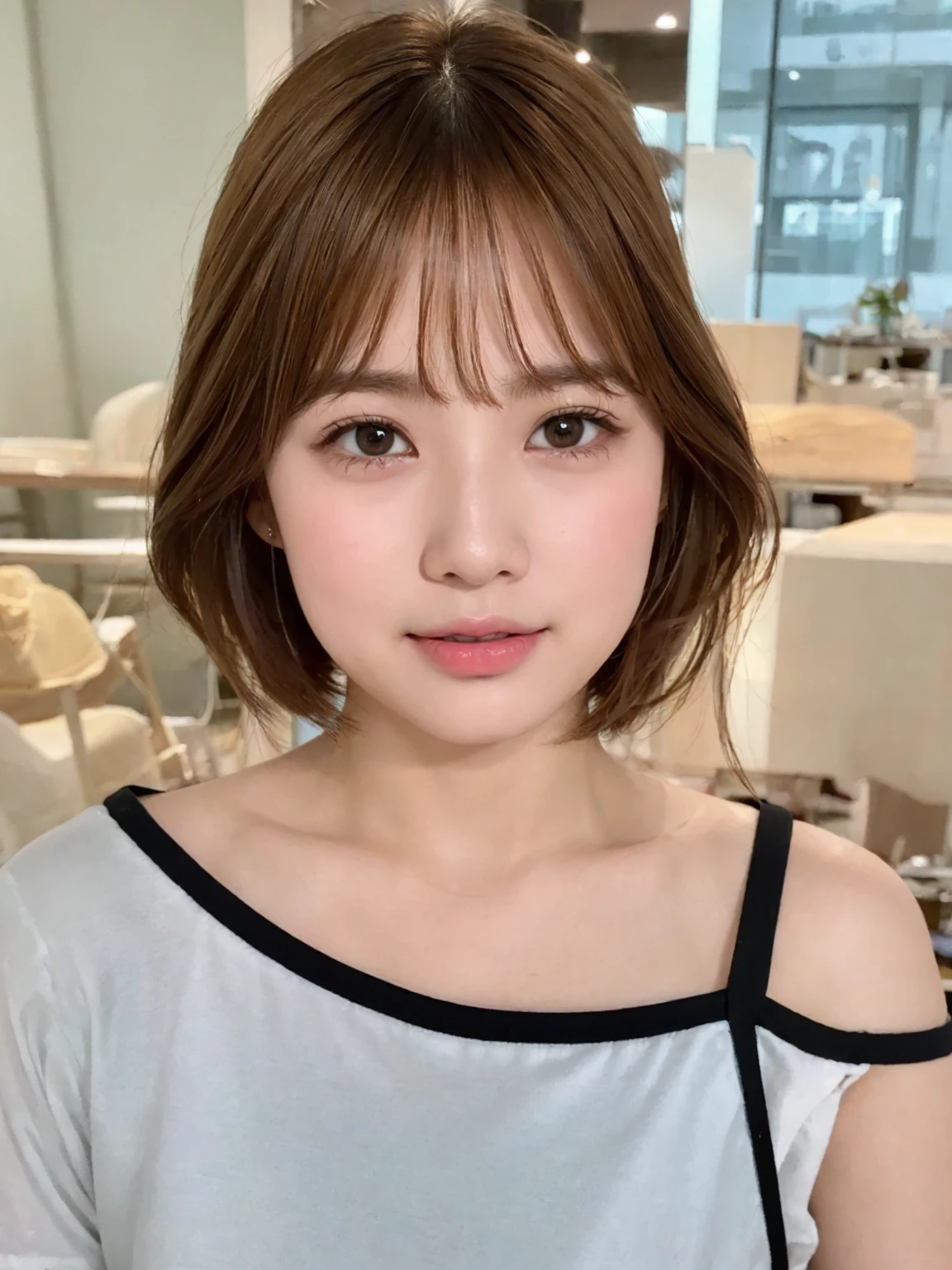 (8K、RAW Photos、Highest quality、Masterpiece:1.2)、Super detailed、Super Resolution、(Real、Real写真:1.37)、Portrait、High-definition RAW color photos、Professional Photography、Very detailedで美Shii、Very detailed、8Kの壁紙、Amazing details、Huge file sizes、Official Art、Very detailedなCG Unity 8K壁紙、Very detailedな美少女、Very detailedな顔、Very detailedな目、Very detailedな肌、Very detailedな指、Very detailedな鼻、Very detailedな詳細な口、Perfect Anatomy、Very detailedな背景、Very detailedな衣服、1 girl、(18:1.2)、Ten generations、cute女の子、Famous Japanese Idols、cute、Realなボデtite、White skin、Glowing Skin、Slim body、Handsome body、Brown Hair、Short curly hair、(Blunt Bangs:1)、smile、cute、like々Shii、cute顔、Realな顔、Delicate eyes、Drooping eyes、White T-shirt、skirt、Earrings、looking at the camera、Cowboy Shot、Front facing、Standing posture、Contrapposto, High Street, public, Dynamic Lighting,
