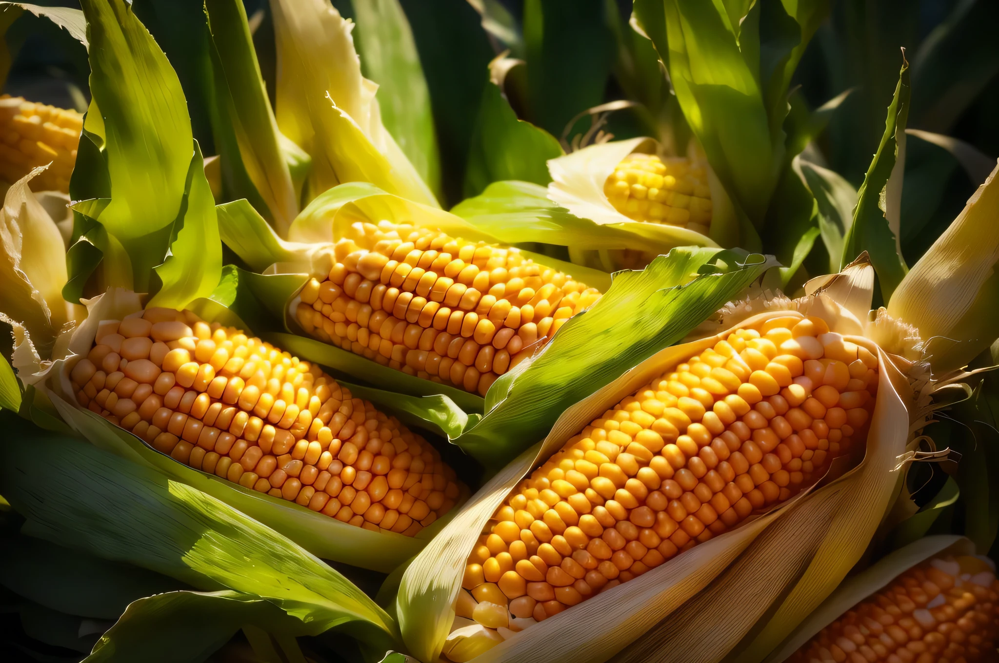 there are many corns that are on the cob in the field, corn, corn on a cob everywhere, shutter, texture, By Rhea Carmi, corn floating in ocean, Close-up photos, in stock, tall corn in the foreground, author：Harold von Schmidt, author：Whitney Sherman, high-definition, Close-up portrait, author：by Linda Sutton (Linda Sutton), Close-up photosgraph, high resolution