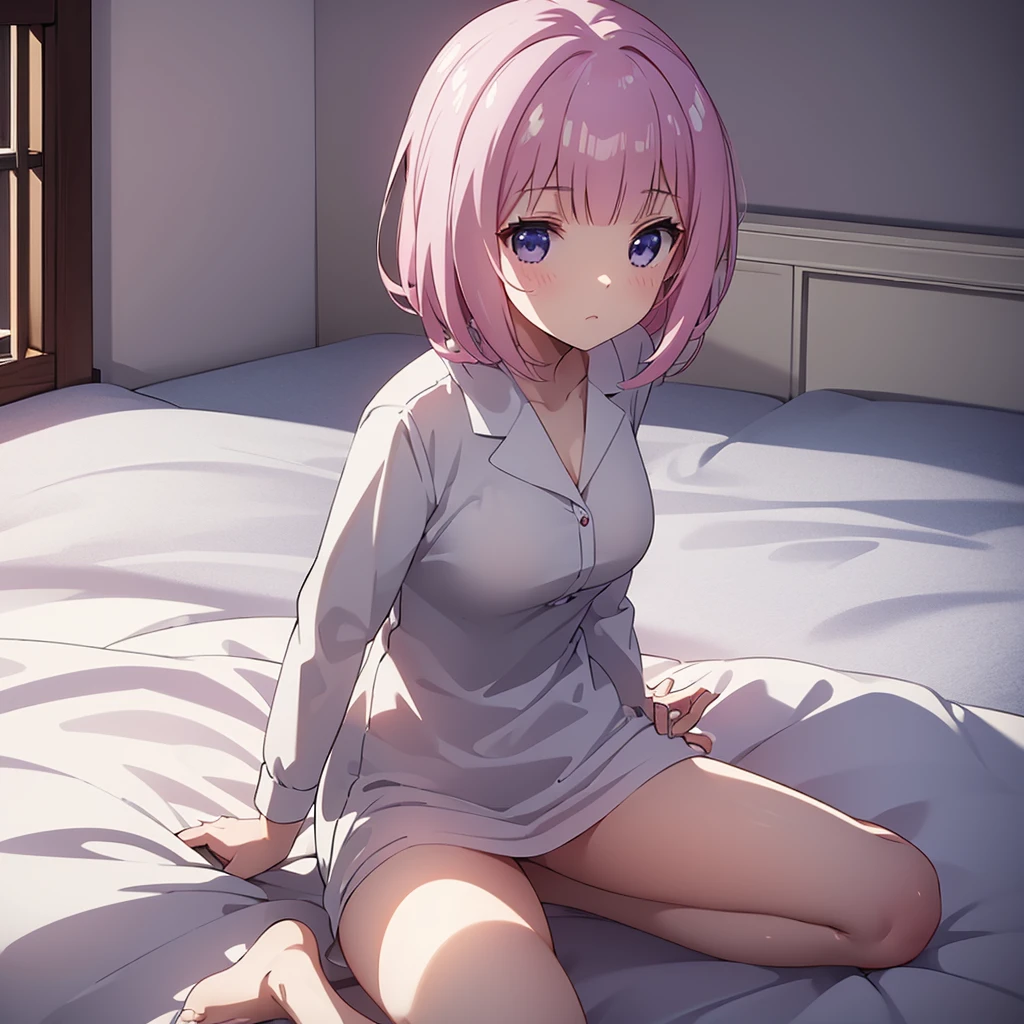 ((masterpiece)), ((Best Quality)), (Ultra-detailed), Anime style, Cute , 1girl in, Solo, 8k, sitting on the bed , no pant,nobra