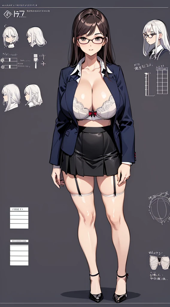 girl, alone, whole body, From head to toe, Are standing, (Huge Saggy Tits:1.3),

Character design sheet, Character Reference Sheet, 設計図のSchematic, Drafting, Blueprint, Schematic,
((Character design sheet:1.7, Character Reference Sheet:1.7,)),

anime/cartoon character wearing a girls , 1girl, alone, ,Mature Woman,Cleavage,Long sleeve,Collared shirt,White shirt,,(Tight Skirt),((garter belt)),(High heels),Skirt Suit,mini skirt,office lady,Long Hair, bow, ,  (Very short skirt:1.4), (lingerie:1.5),secretary,Thin glasses, (In underwear:1.8),nsfw,Full nudity、