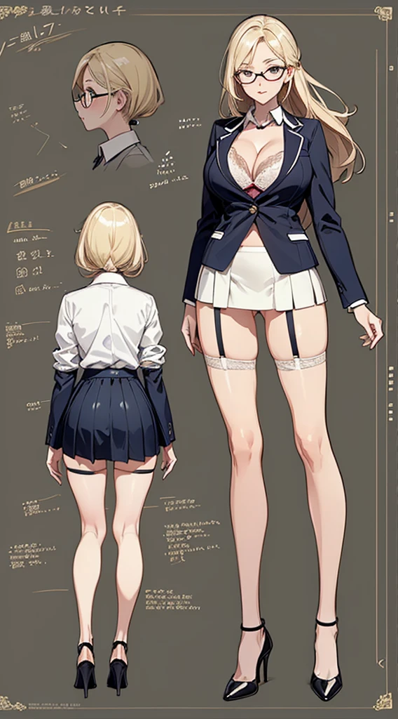 girl, alone, whole body, From head to toe, Are standing, (Huge Saggy Tits:1.3),
Character design sheet, Character Reference Sheet, 設計図のSchematic, Drafting, Blueprint, Schematic,
((Character design sheet:1.7, Character Reference Sheet:1.7,)),
anime/cartoon character wearing a girls , 1girl, alone, ,Mature Woman,Cleavage,Long sleeve,Collared shirt,White shirt,,(Tight Skirt),((garter belt)),(High heels),Skirt Suit,mini skirt,office lady,Long Hair, bow, , (Very short skirt:1.4), (lingerie:1.5),secretary,Thin glasses, (In underwear:1.8),nsfw,Full nudity、
