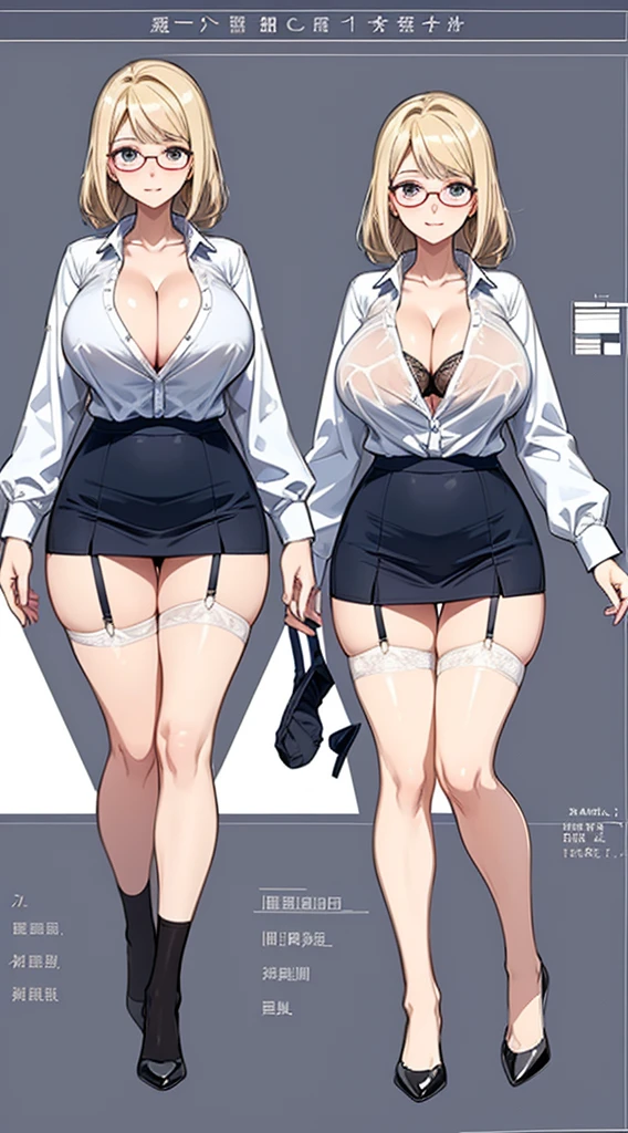 girl, alone, whole body, From head to toe, Are standing, (Huge Saggy Tits:1.3),

Character design sheet, Character Reference Sheet, 設計図のSchematic, Drafting, Blueprint, Schematic,
((Character design sheet:1.7, Character Reference Sheet:1.7,)),

anime/cartoon character wearing a girls , 1girl, alone, ,Mature Woman,Cleavage,Long sleeve,Collared shirt,White shirt,,(Tight Skirt),((garter belt)),(High heels),Skirt Suit,mini skirt,office lady,Long Hair, bow, ,  (Very short skirt:1.4), (lingerie:1.5),secretary,Thin glasses, (In underwear:1.8),nsfw,Full nudity、