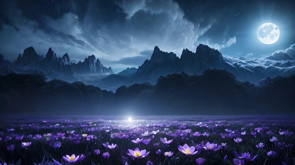 Prompt: “A flower illuminated by moonlight on a full moon night, petals glowing silver, floating in the night sky against a mystical background, depicting the ethereal Lunatix Flora.”