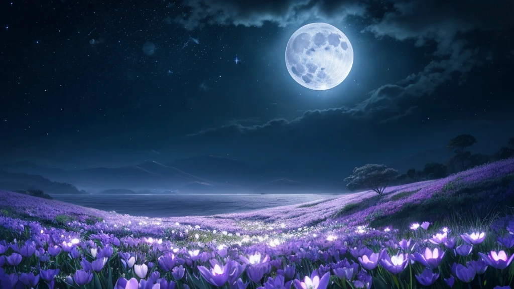 Prompt: “A flower illuminated by moonlight on a full moon night, petals glowing silver, floating in the night sky against a mystical background, depicting the ethereal Lunatix Flora.”