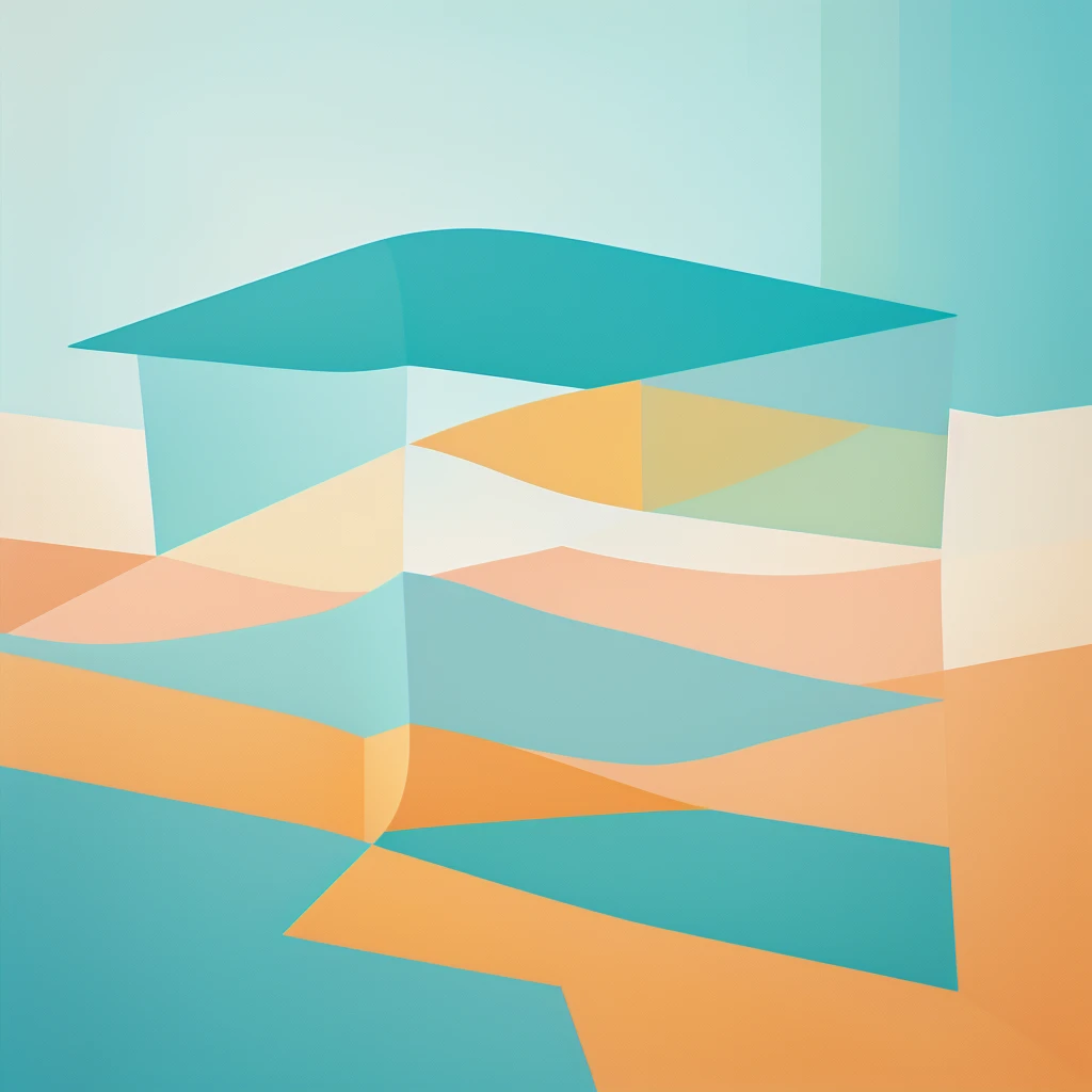 Abstract summer illustratin, minimal, vector, combination of natural and geometric, two-dimensional, using more color code 00CCCC tone, cyan pastel color