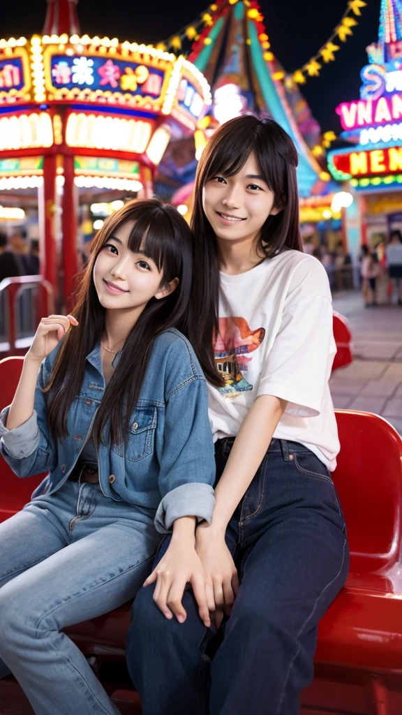 Amusement park Japanese couple in their 20s