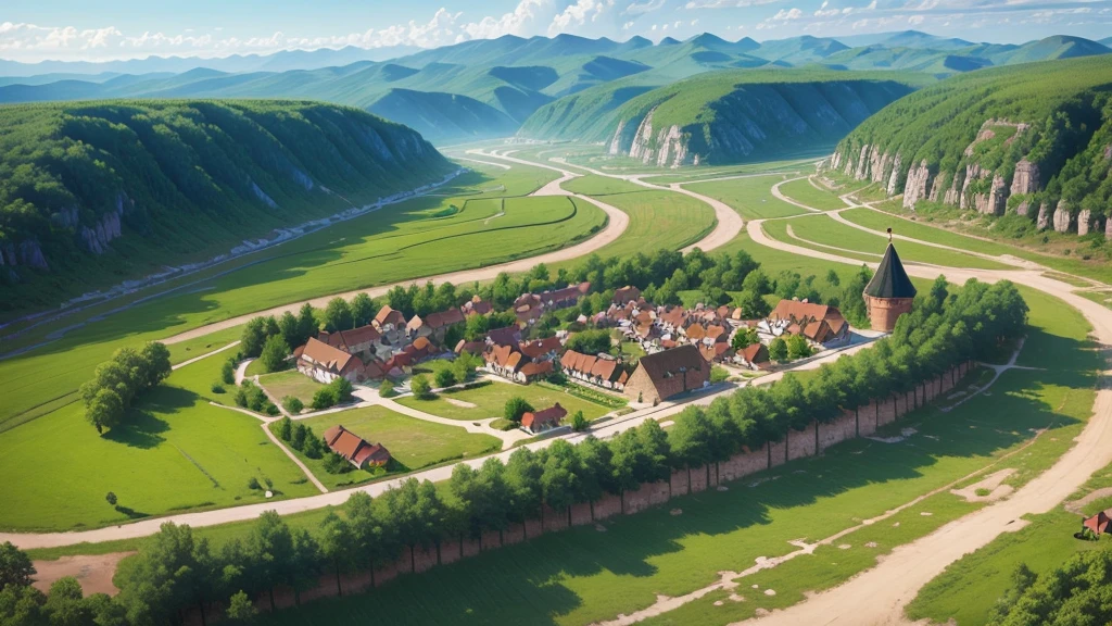 Beautiful scenery of ancient Russian village. Aerial view, Photorealistic photos. High definition